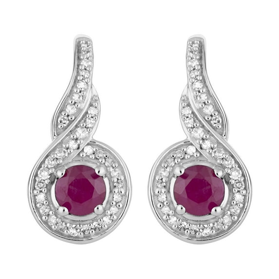 10k White Gold Ruby & 1/5 Carat T.W. Diamond Leverback Earrings