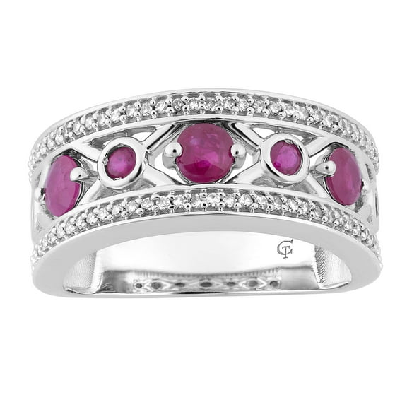10k White Gold Ruby & 1/5 Carat T.W. Diamond "X" Ring
