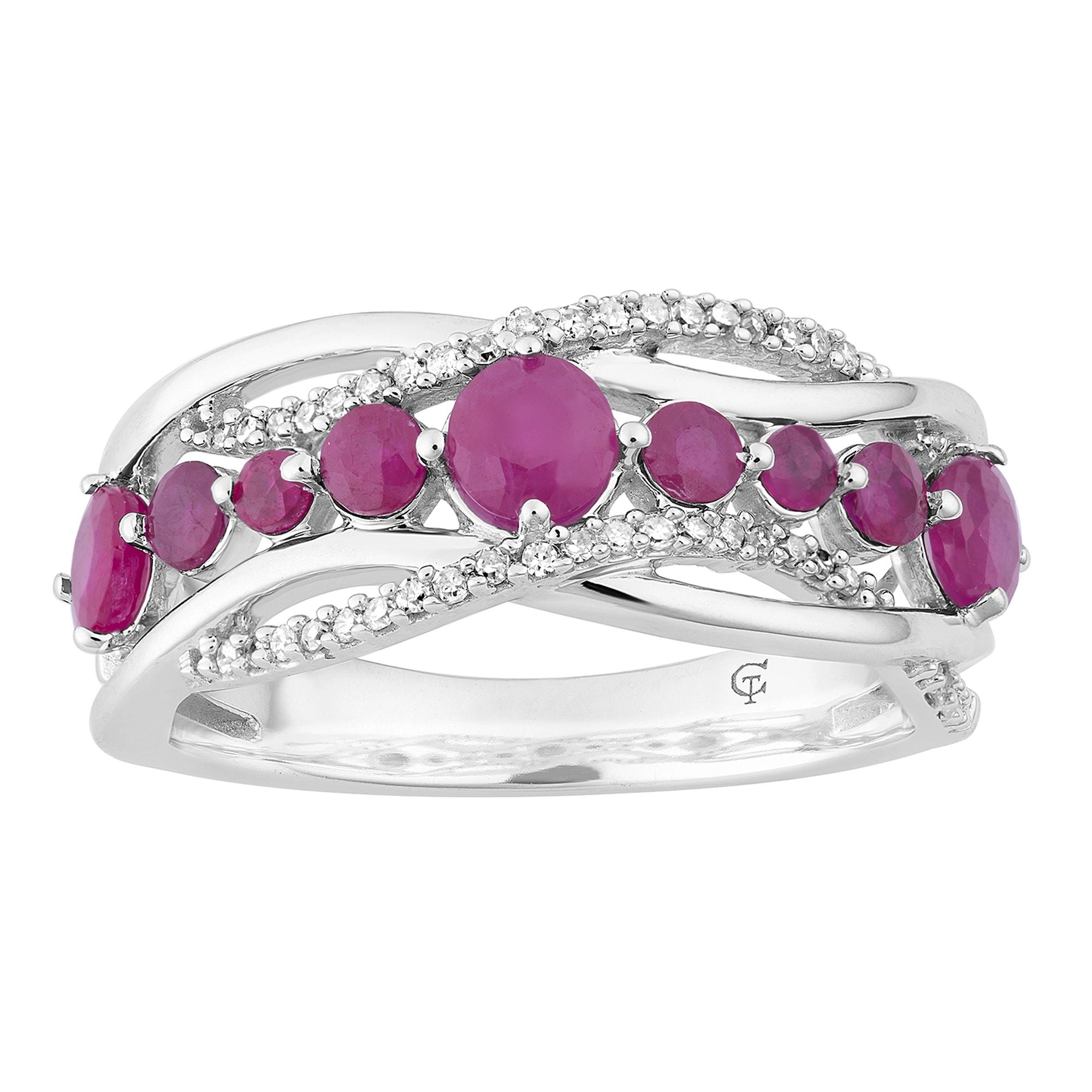 10k White Gold Ruby & 1/6 Carat T.W. Diamond Wave Ring