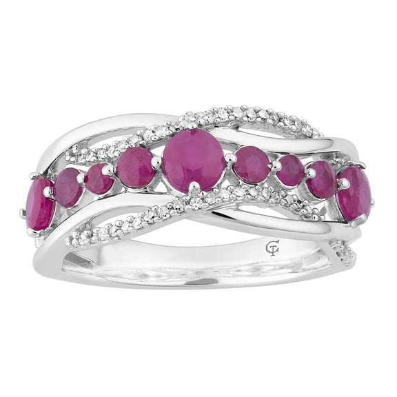 10k White Gold Ruby & 1/6 Carat T.W. Diamond Wave Ring