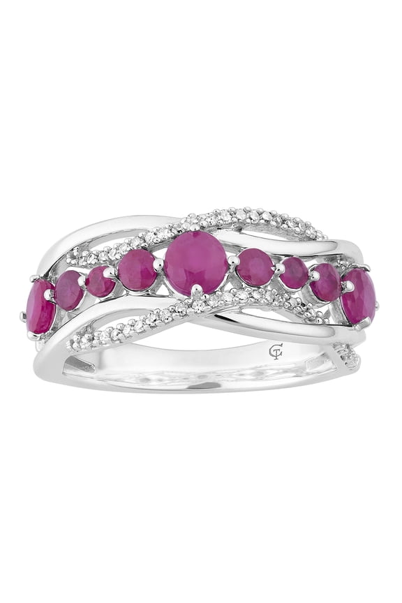 10k White Gold Ruby & 1/6 Carat T.W. Diamond Wave Ring