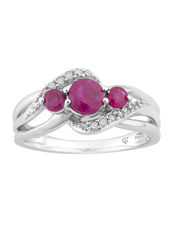 10k White Gold Ruby & Diamond Accent 3-Stone Ring