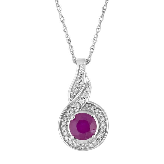 10k White Gold Ruby & Diamond Accent Twist Halo Pendant Necklace