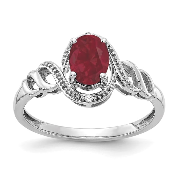 10k White Gold Ruby Diamond Ring - Size 7