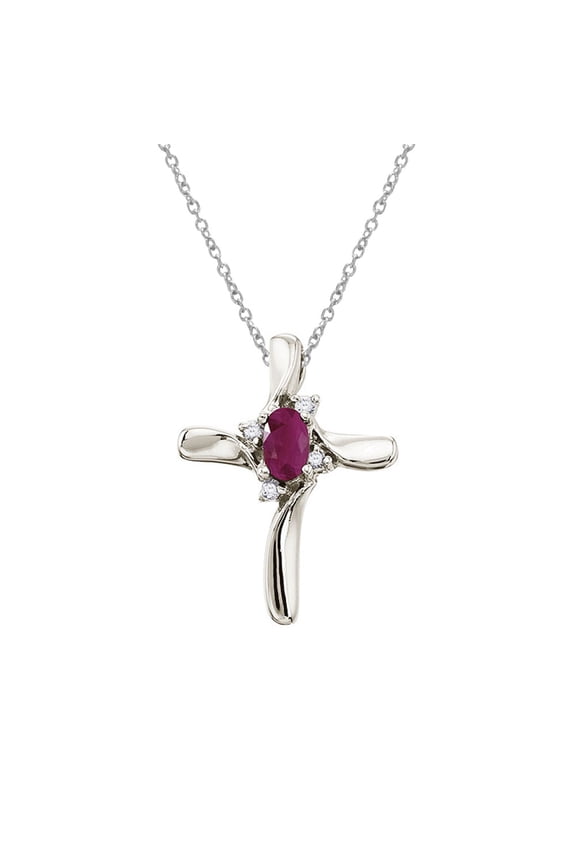 10k White Gold Ruby and Diamond Cross Pendant
