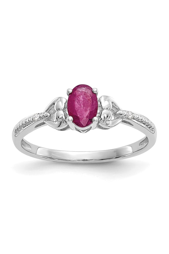 10k White Gold Ruby and Diamond Ring Fine Jewelry For Women Gifts For Her, Size 7