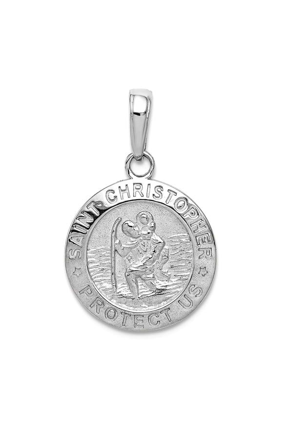 10k White Gold Saint Christopher Medal Charm 21.45mm Long Pendant Necklace for Women - 1.5 Grams