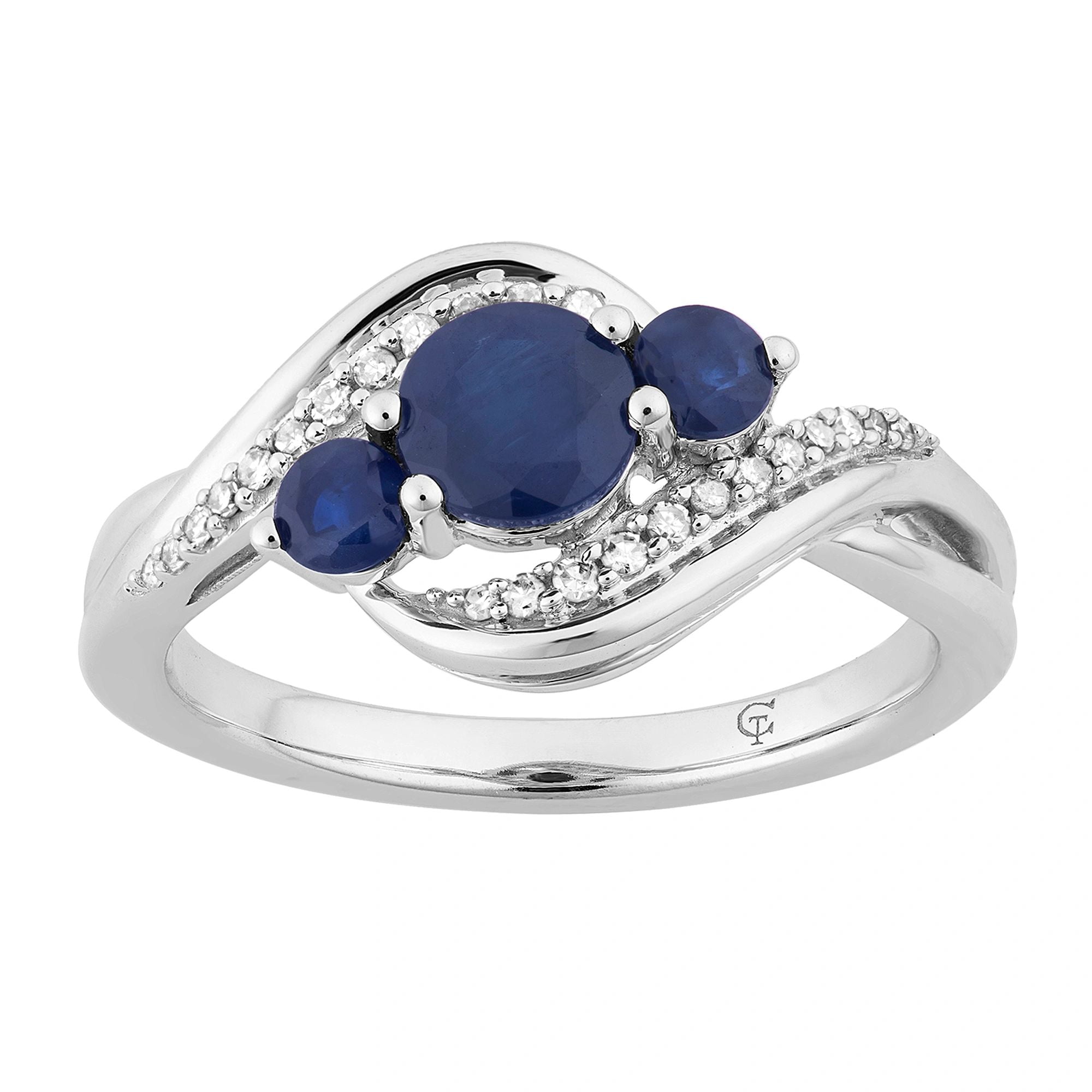 10k White Gold Sapphire & 1/10 Carat T.W. Diamond 3-Stone Ring