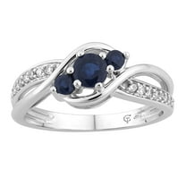 10k White Gold Sapphire & 1/10 Carat T.W. Diamond 3-Stone Ring