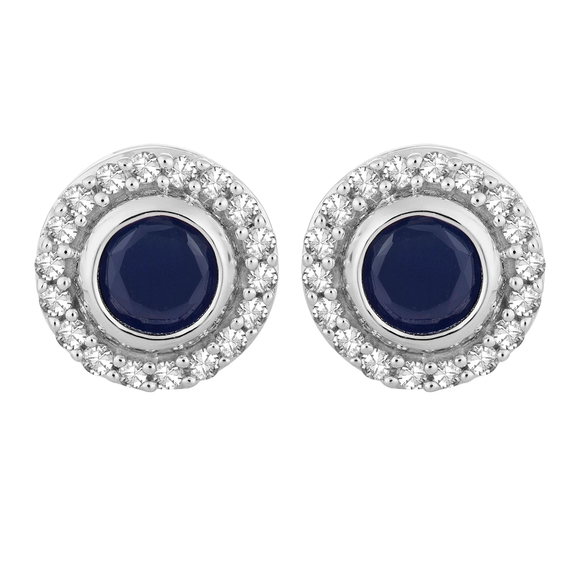 10k White Gold Sapphire & 1/10 Carat T.W. Diamond Halo Stud Earrings