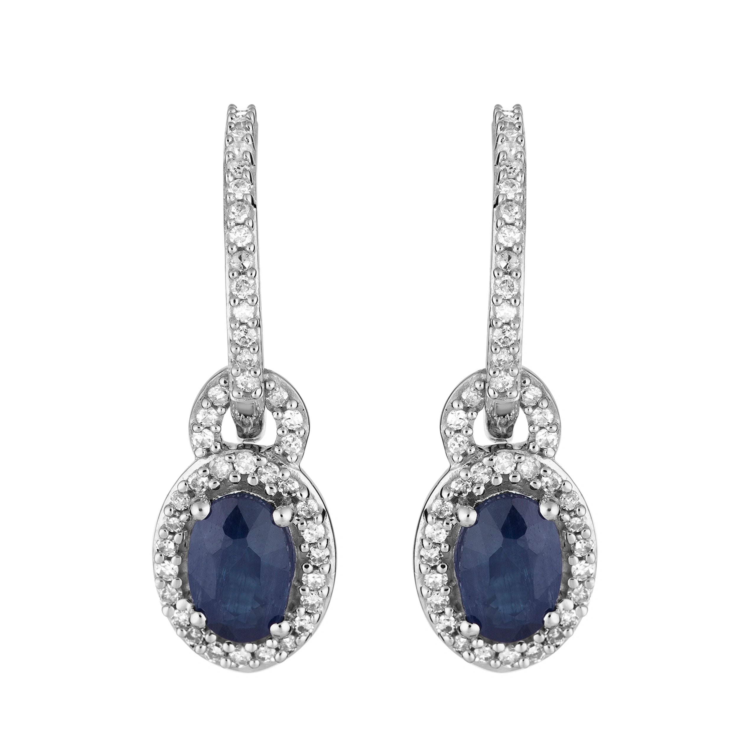 10k White Gold Sapphire & 1/4 Carat T.W. Diamond Drop Earrings