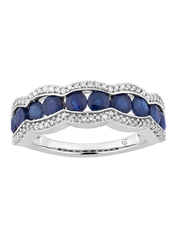 10k White Gold Sapphire & 1/4 Carat T.W. Diamond Ring