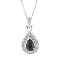 10k White Gold Sapphire & 1/6 Carat T.W. Diamond Teardrop Halo Pendant