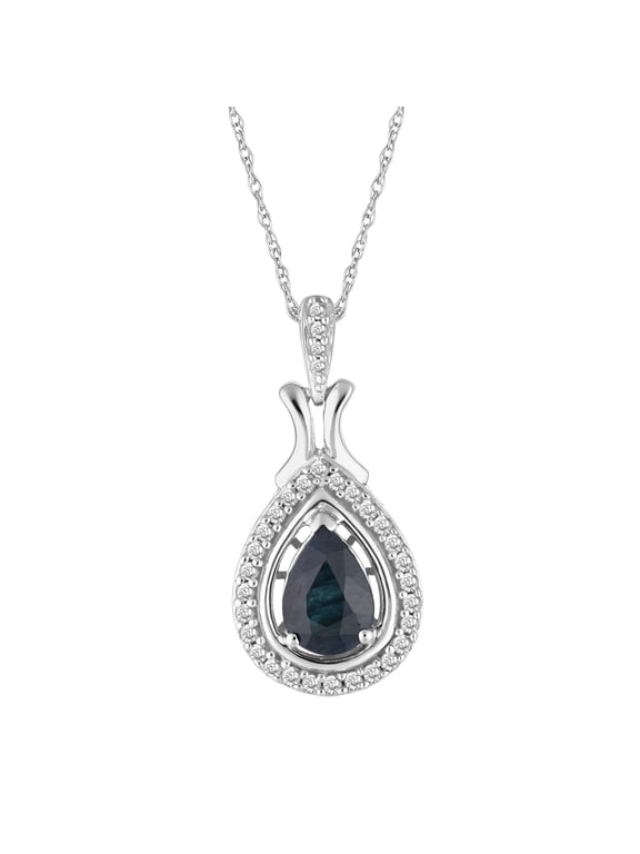 10k White Gold Sapphire & 1/6 Carat T.W. Diamond Teardrop Halo Pendant