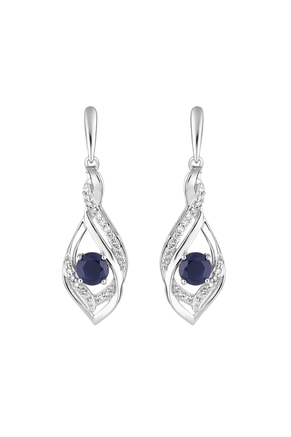 10k White Gold Sapphire & 1/8 Carat T.W. Diamond Drop Earrings