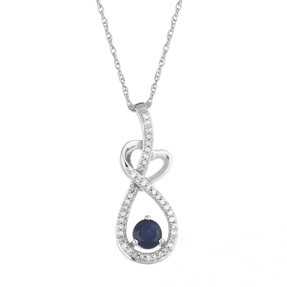 10k White Gold Sapphire & 1/8 Carat T.W. Diamond Heart Drop Pendant