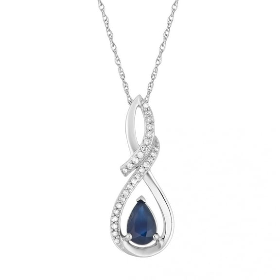 10k White Gold Sapphire & Diamond Accent Drop Pendant Necklace