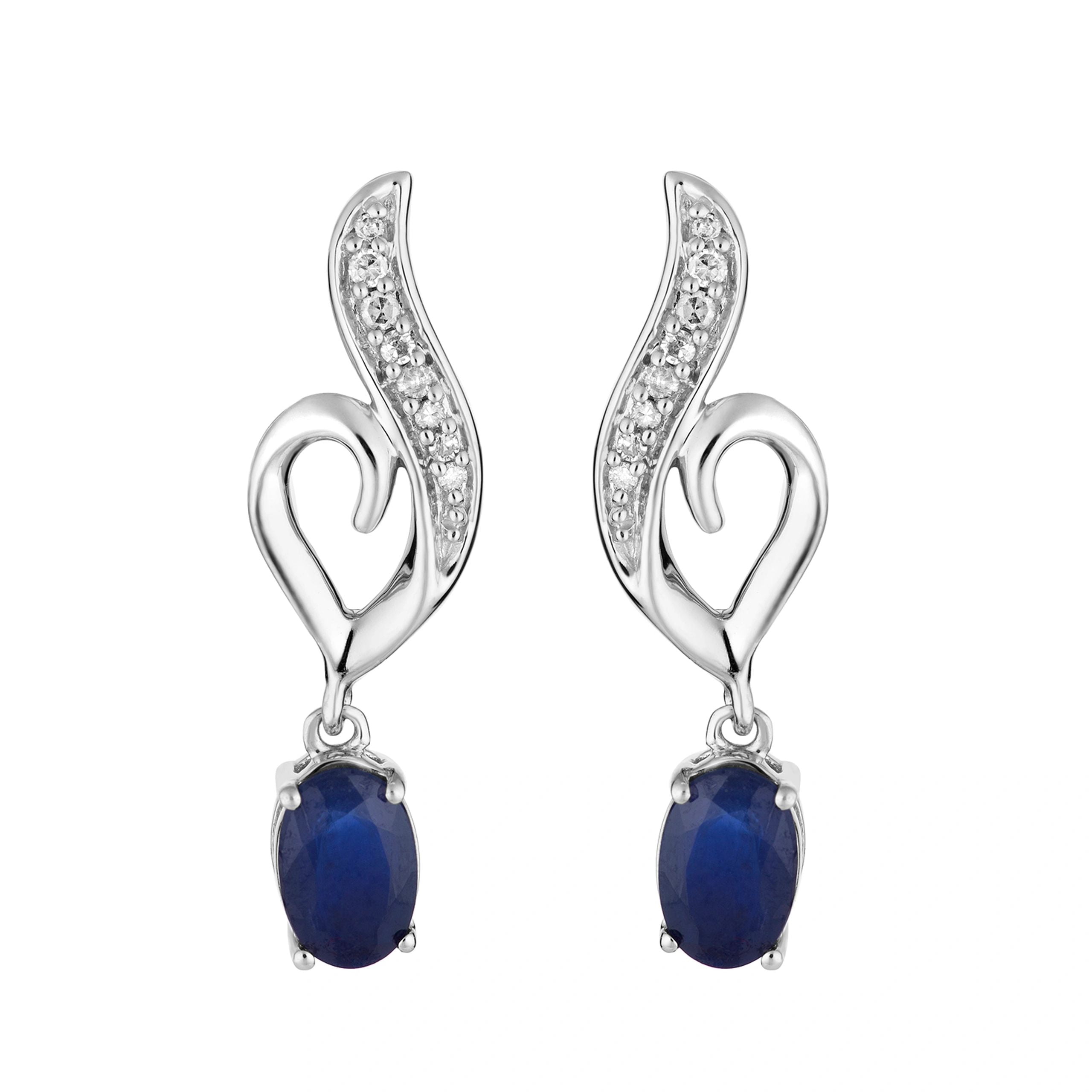 10k White Gold Sapphire & Diamond Accent Heart Latch Back Earrings