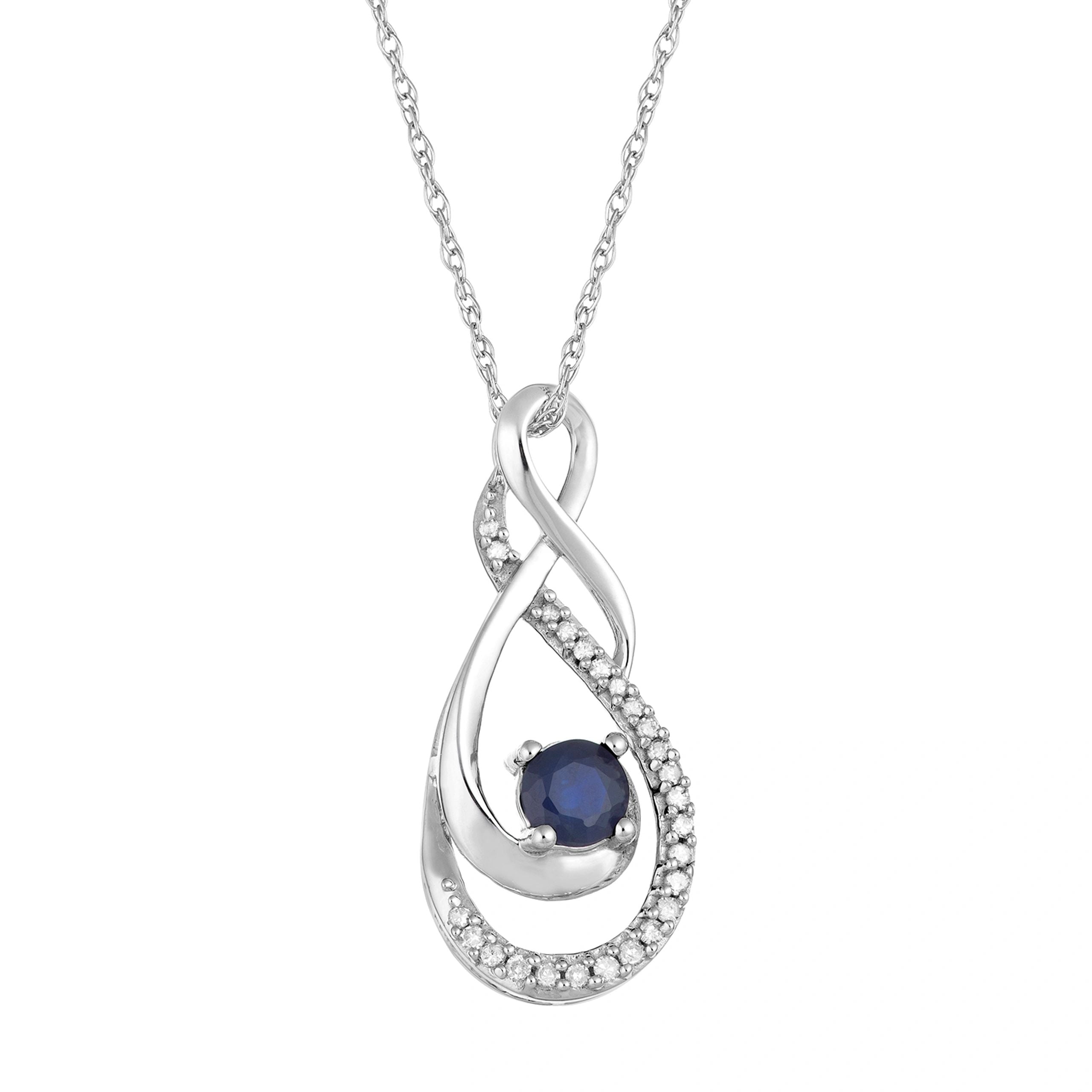 10k White Gold Sapphire & Diamond Accent Infinity Drop Pendant