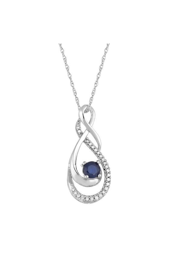 10k White Gold Sapphire & Diamond Accent Infinity Drop Pendant