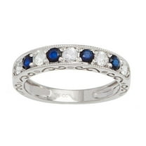 10k White Gold Sapphire and White Sapphire Vintage Style Anniversary Wedding Band