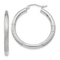 thumbnail image 1 of 10k White Gold Satin and Sparkle-Cut 3mm Round Hoop Earrings - Measures 25x31mm Wide 3mm Thick, 1 of 3