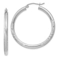 thumbnail image 1 of 10k White Gold Satin and Sparkle-Cut 3mm Round Hoop Earrings - Measures 30x36.34mm Wide 3mm Thick, 1 of 3