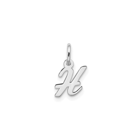 10k White Gold Script H Initial Pendant Charm, Polished Monogram Jewelry for Women