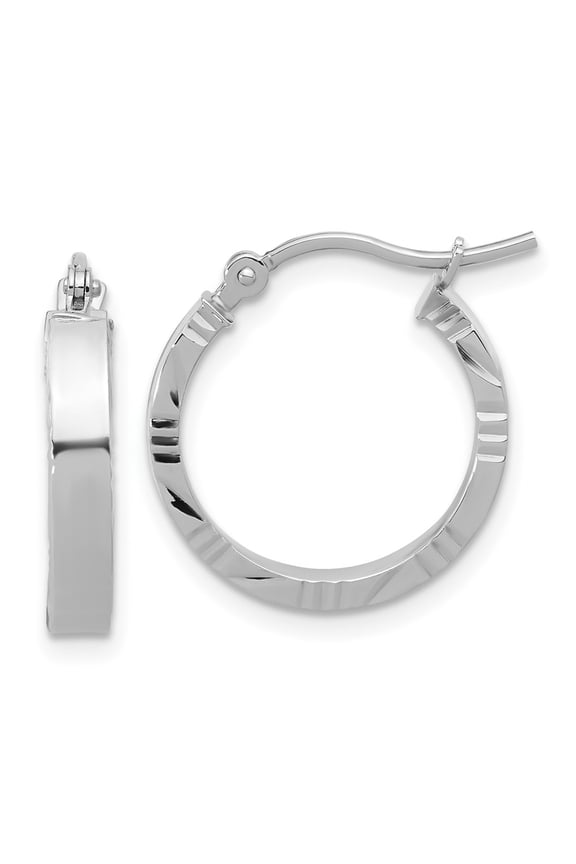 10k White Gold Small 3mm D/C Edge Polished Hoop Earrings