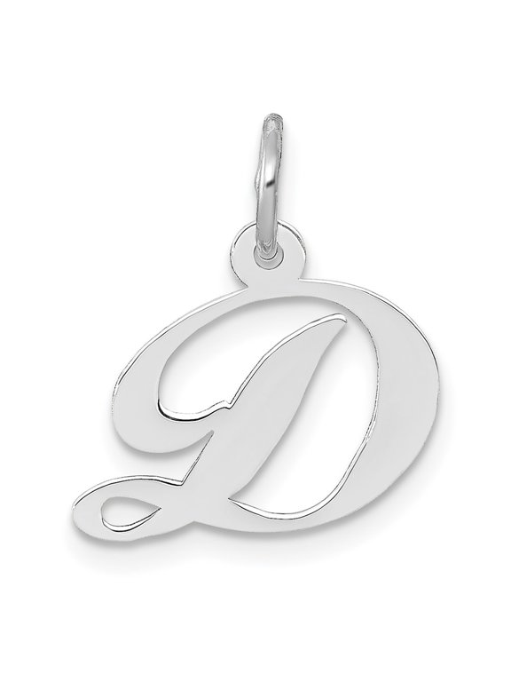 Finest Gold 10K White Gold Small Fancy Script Initial D Charm