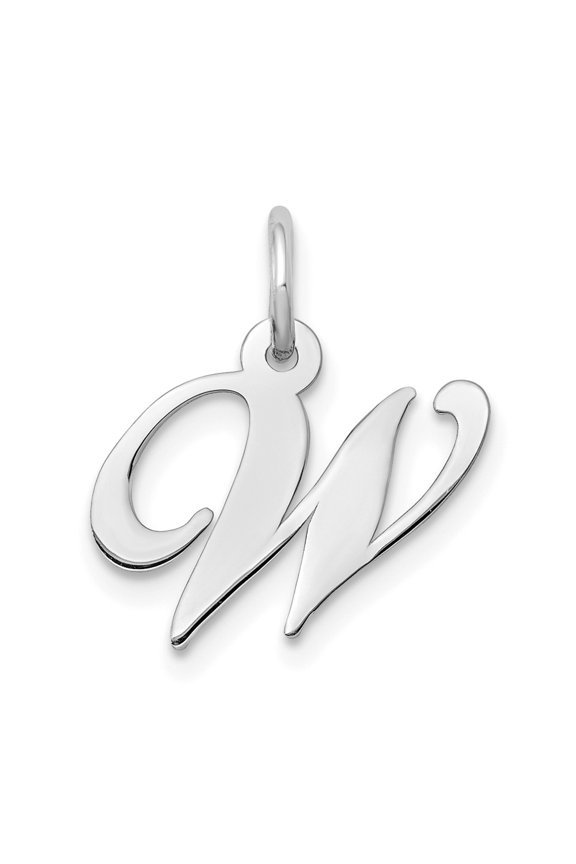 10k White Gold Small Fancy Script Initial W Charm
