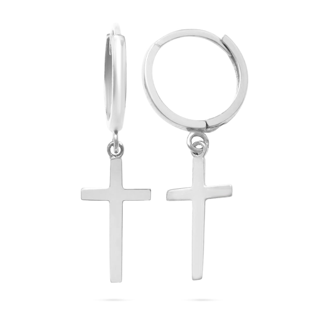 10k White Gold Small Huggie Hoop Earrings for Women and Men with Dangle