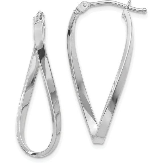 10k White Gold Small Twisted Earrings - 27.6mm- Made In Italy