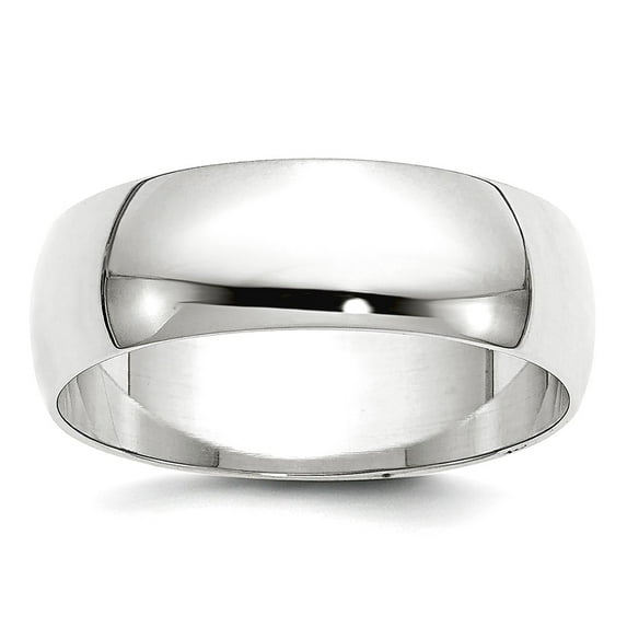 10k White Gold Solid Polished Lightweight 6mm Ltw Half Round Band Size 7.5 Ring Ring for Women and Men