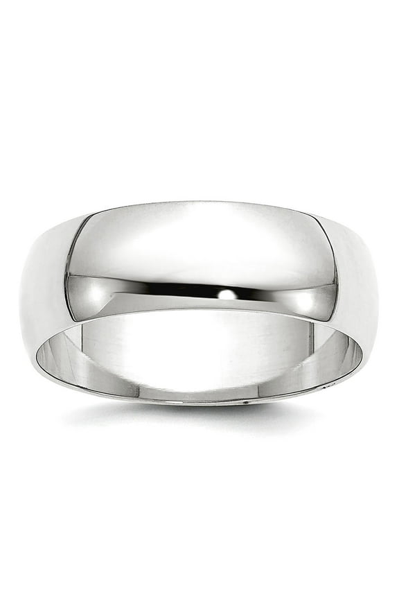 10k White Gold Solid Polished Lightweight 6mm Ltw Half Round Band Size 7.5 Ring Ring for Women and Men