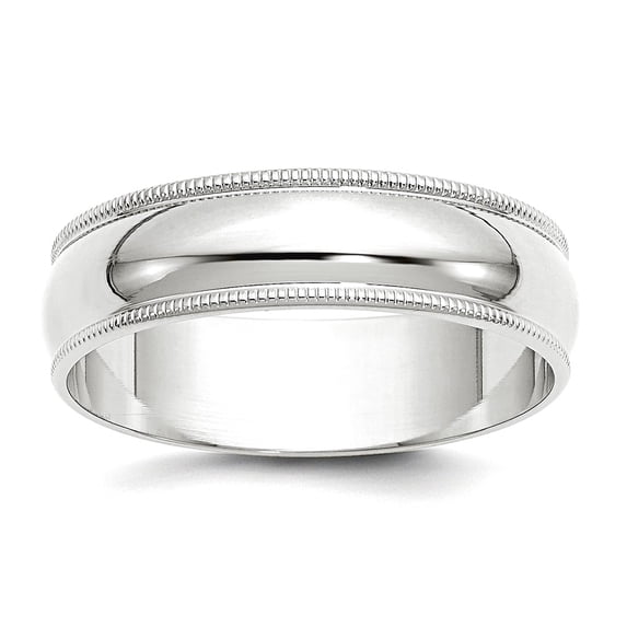 10k White Gold Solid Polished Lightweight 6mm Ltw Milgrain Half Round Band Size 4.5 Ring Ring for Women and Men