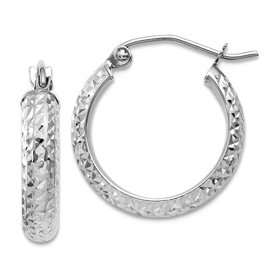 10k White Gold Sparkle-Cut 3.5x17mm Hollow Hoop Earrings 17mm long 3.5mm Thick Hoop Earring for Women