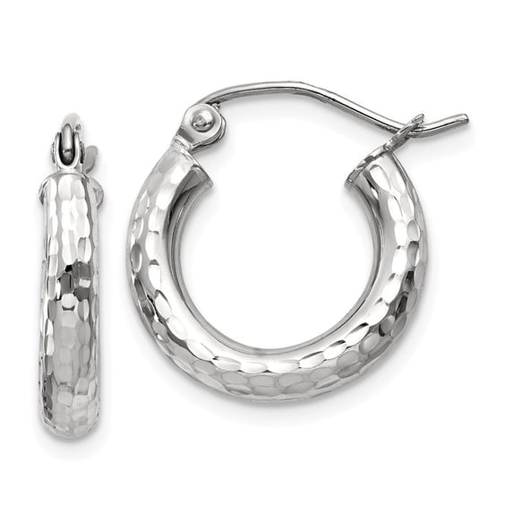 10k White Gold Sparkle-Cut 3mm Round Hoop Earrings - 1.0 Grams - Measures 10x14.75mm Wide 3mm Thick