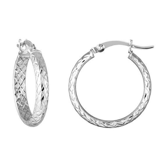 10k White Gold Sparkle-Cut Hoop Earrings 3x20mm Hoop Earring for Women - 1.4 Grams