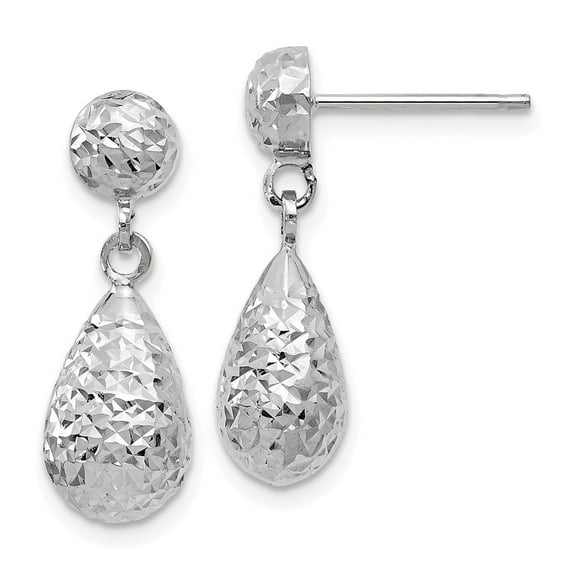 10k White Gold Sparkle-Cut Post Dangle Earrings - 1.5 Grams - Measures 20x19mm Wide