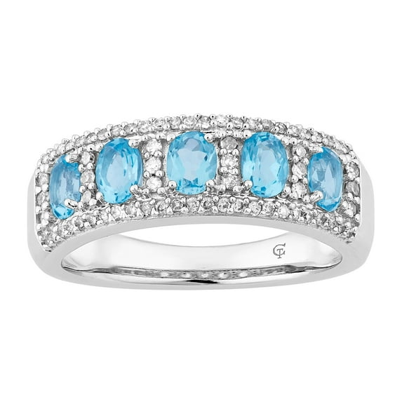 10k White Gold Swiss Blue Topaz & 1/4 Carat T.W. Diamond 5-Stone Ring