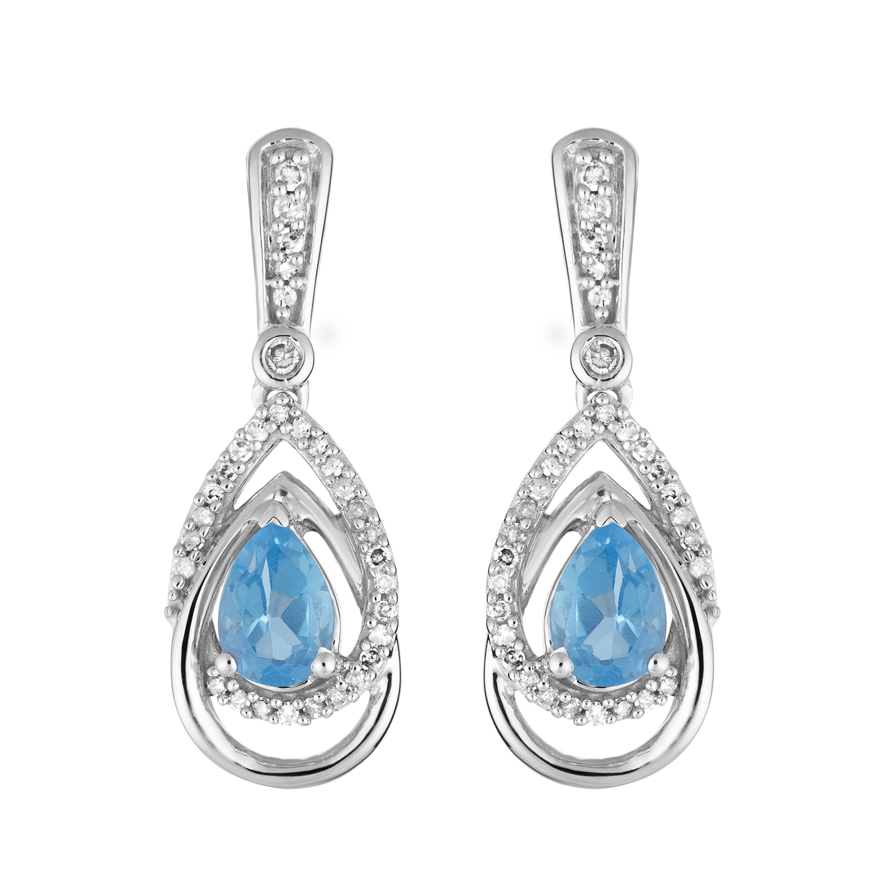 10k White Gold Swiss Blue Topaz & 1/4 Carat T.W. Diamond Drop Earrings