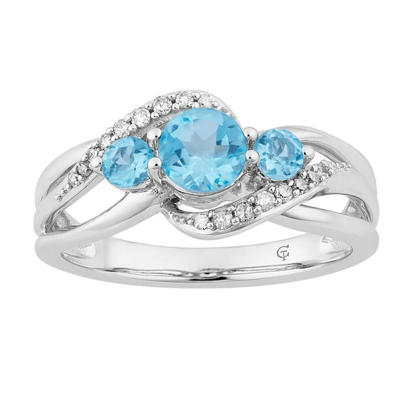 10k White Gold Swiss Blue Topaz & 1/5 Carat T.W. Diamond 3-Stone Ring