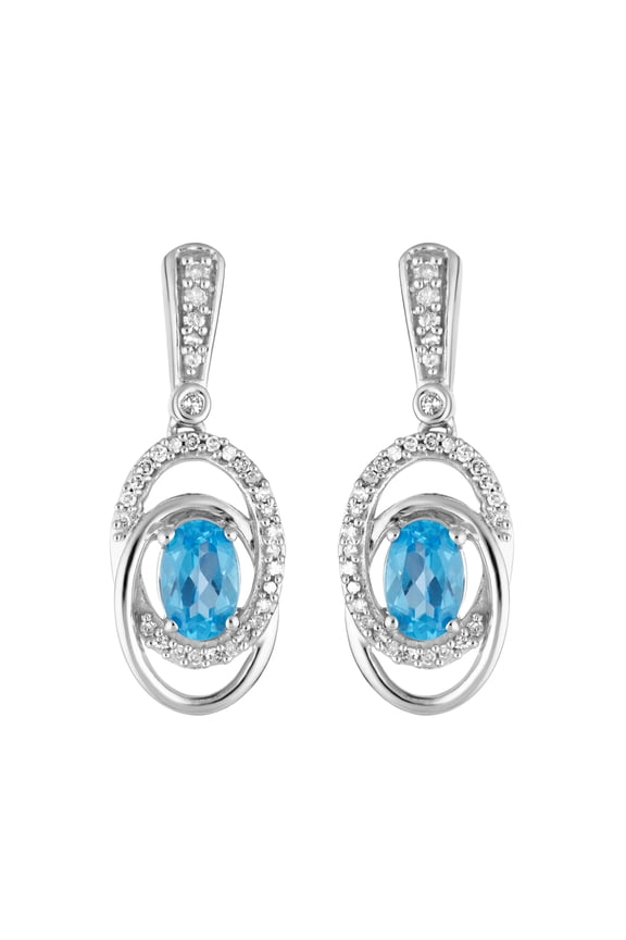 10k White Gold Swiss Blue Topaz & 1/5 Carat T.W. Diamond Interlocking Hoop Drop Earrings