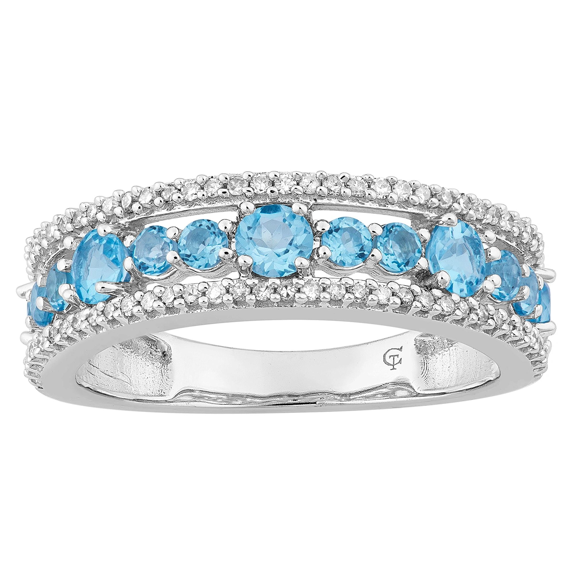 10k White Gold Swiss Blue Topaz & 1/5 Carat T.W. Diamond Ring