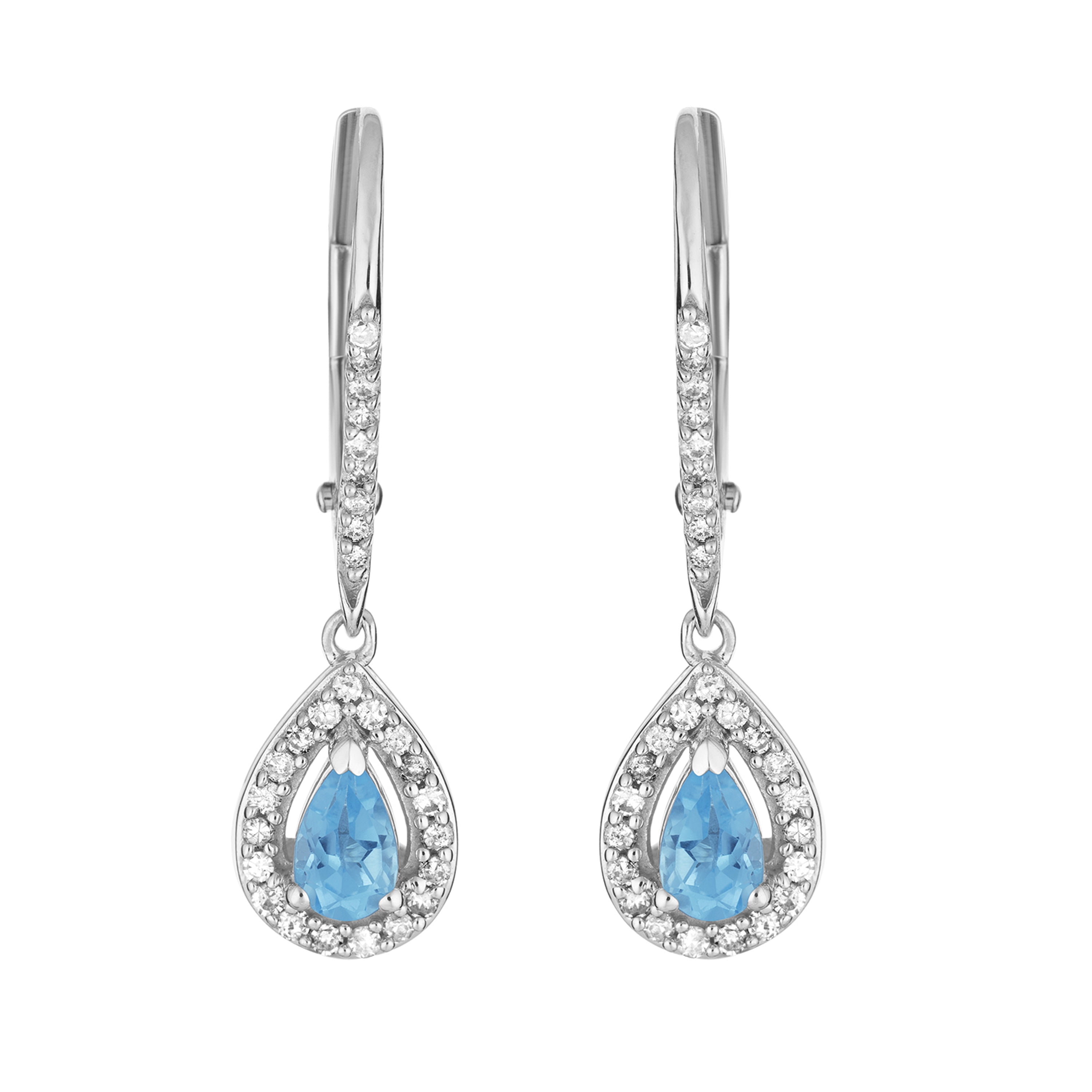 10k White Gold Swiss Blue Topaz & 1/5 Carat T.W. Diamond Teardrop Earrings