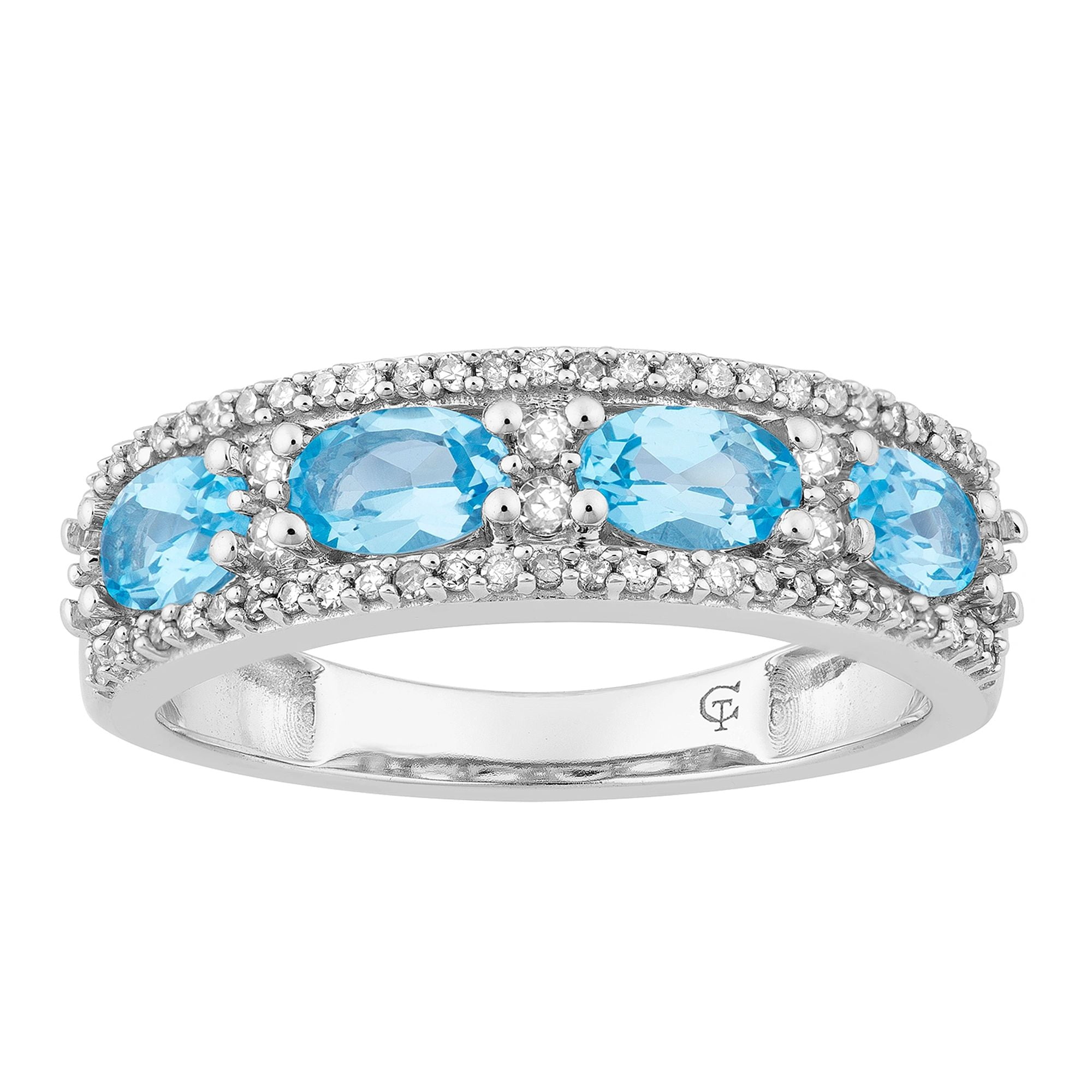 10k White Gold Swiss Blue Topaz & 1/6 Carat T.W. Diamond Ring