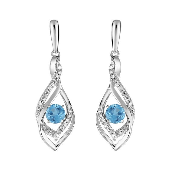 10k White Gold Swiss Blue Topaz & 1/8 Carat T.W. Diamond Drop Earrings