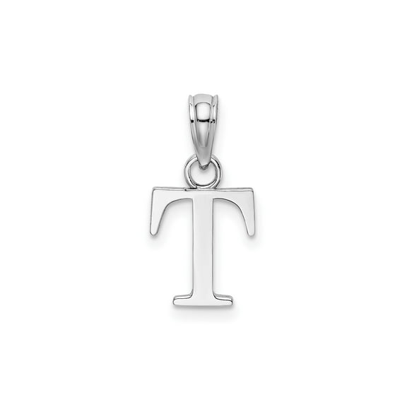 10k White Gold T Pendant Necklace for Women and Unisex Wear, High Polish Block Letter Charm, Minimalist Monogram Initial Jewelry, Simple Alphabet Design