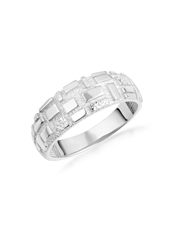 10k White Gold Textured Square Nugget Band Ring (Size 4)